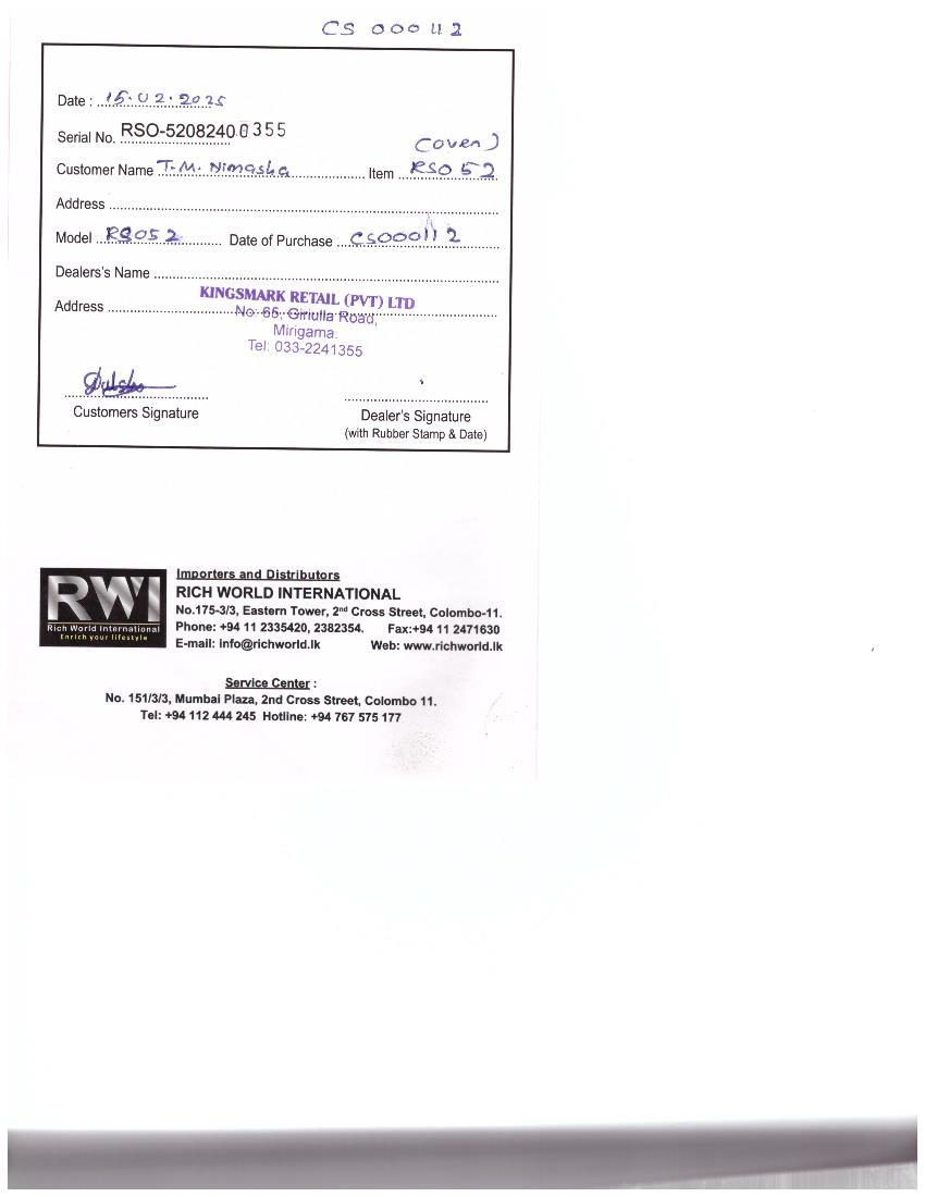 Warranty Front