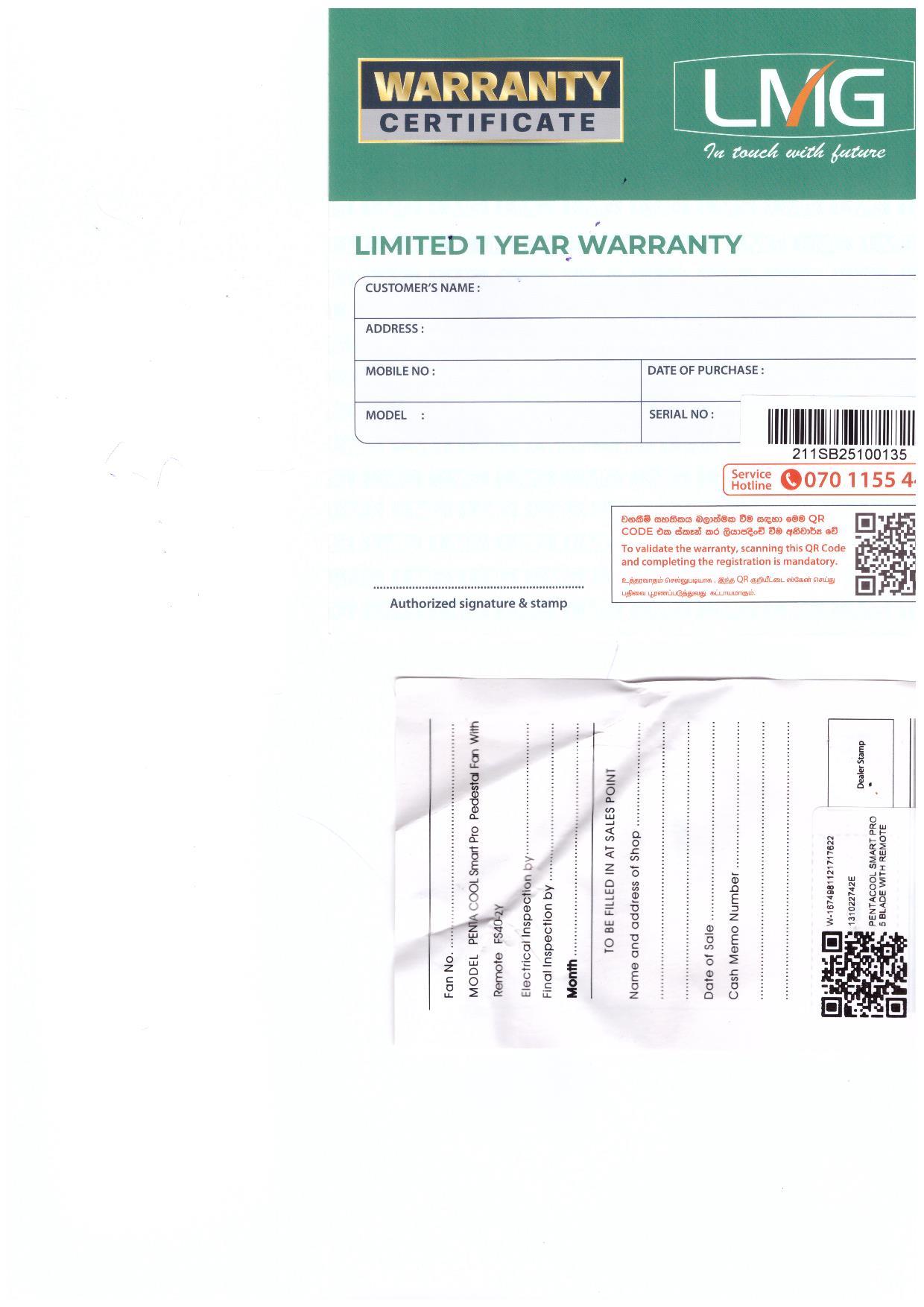 Warranty Front