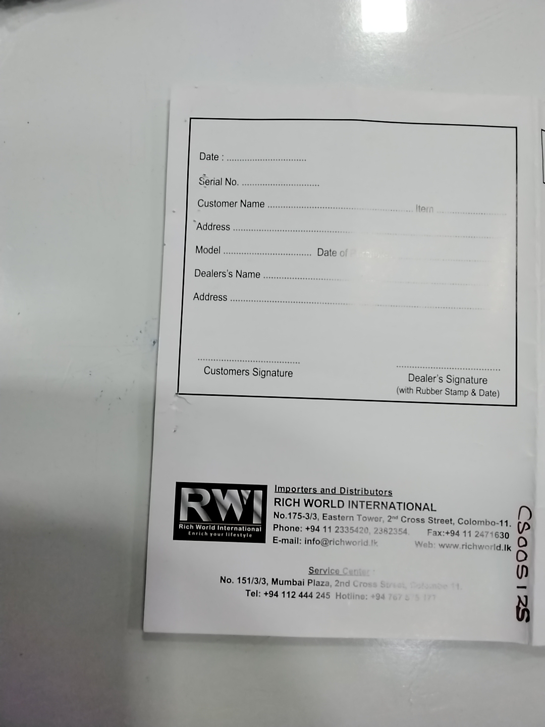 Warranty Front