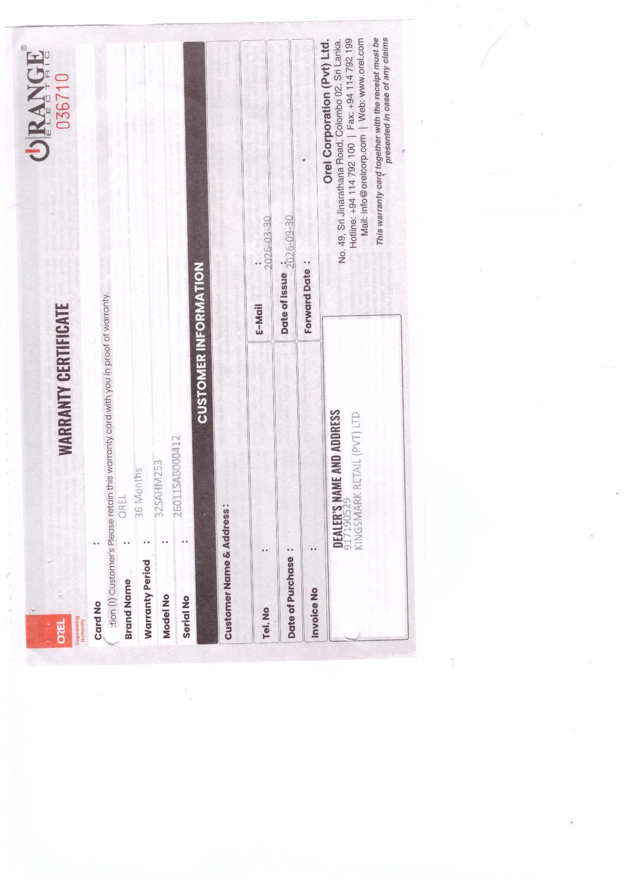 Warranty Front
