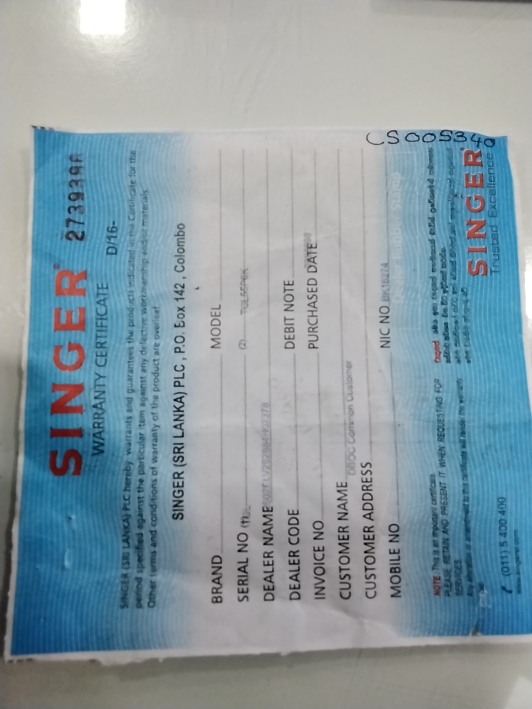 Warranty Front