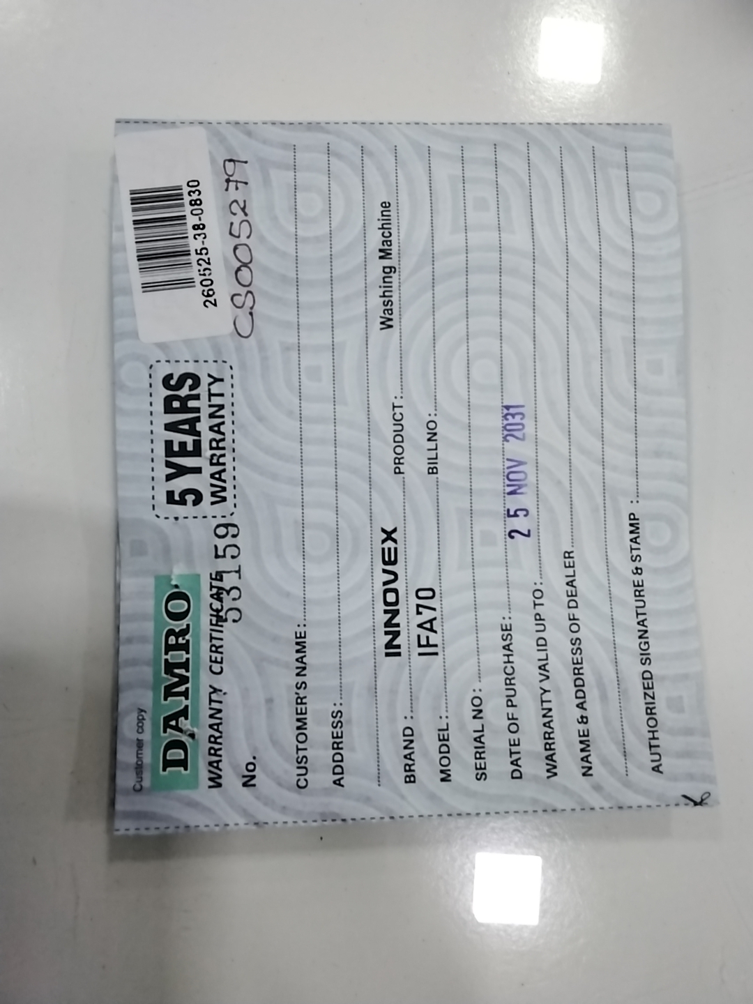 Warranty Front
