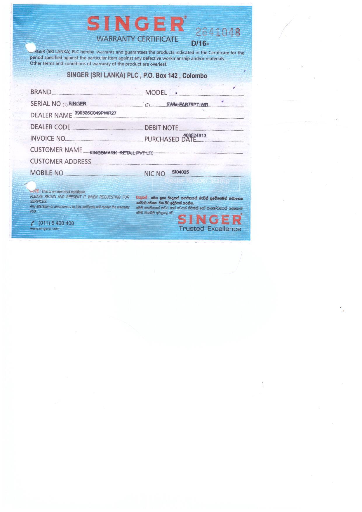 Warranty Front