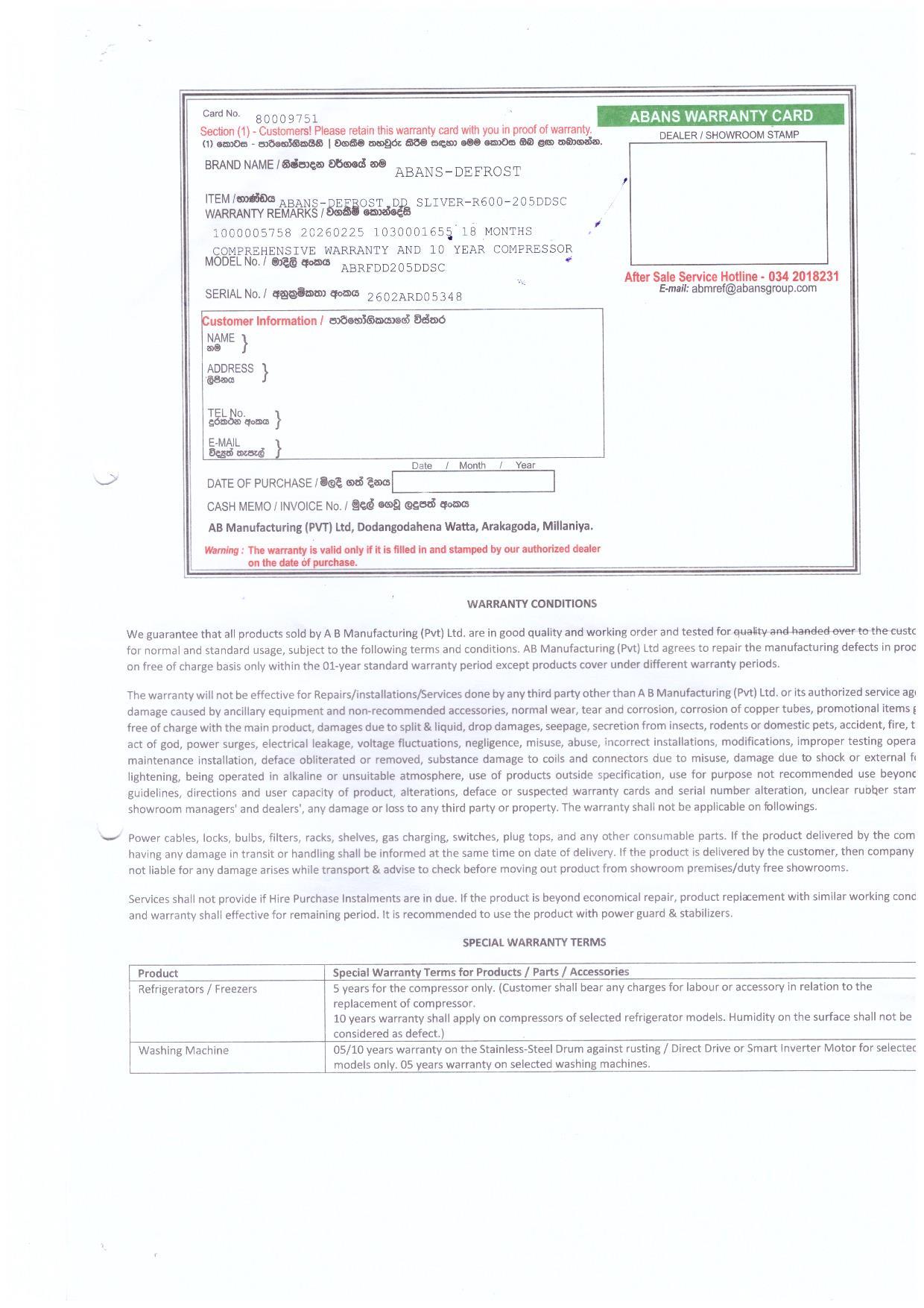Warranty Front