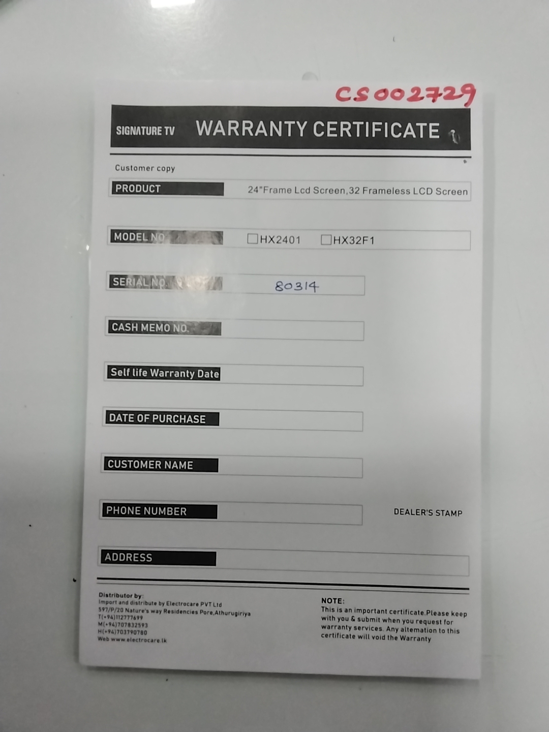 Warranty Front