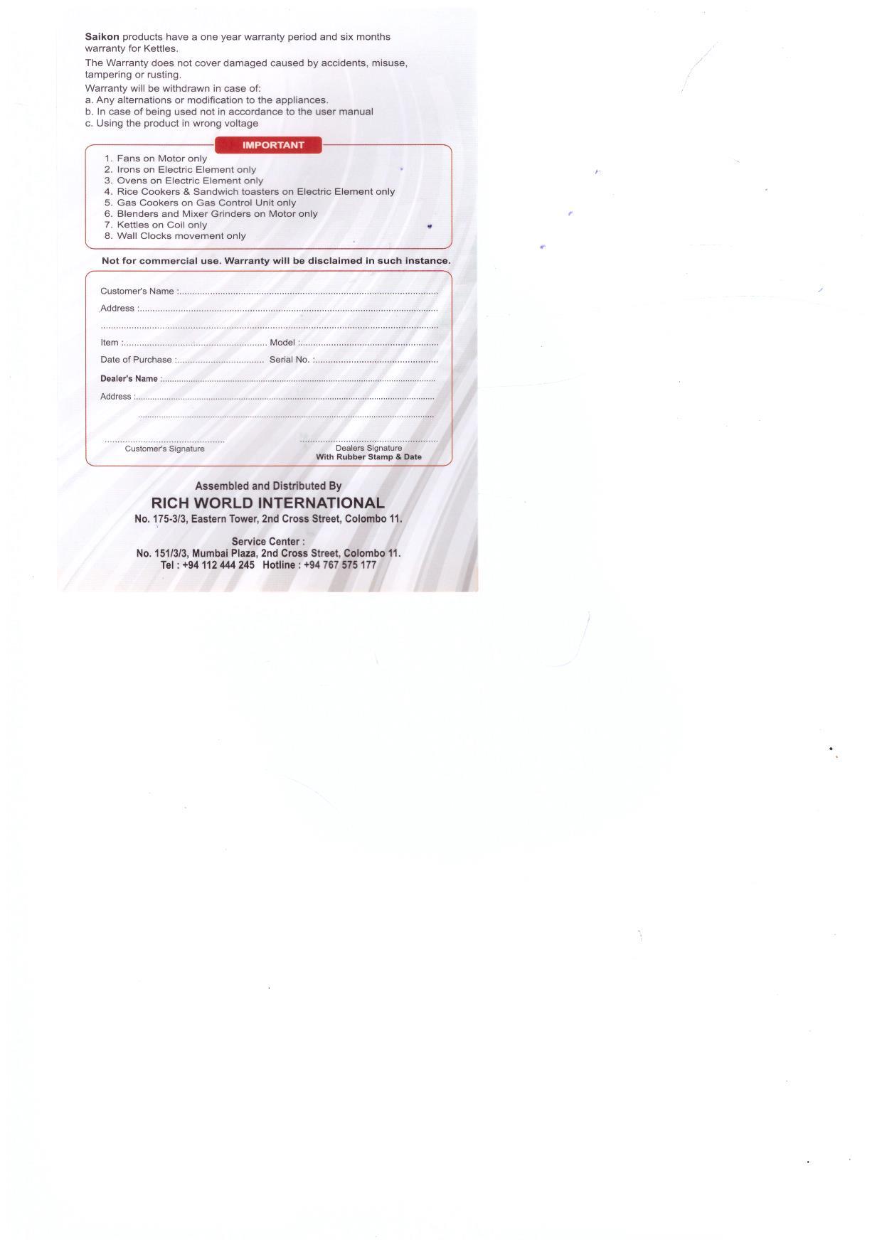 Warranty Front