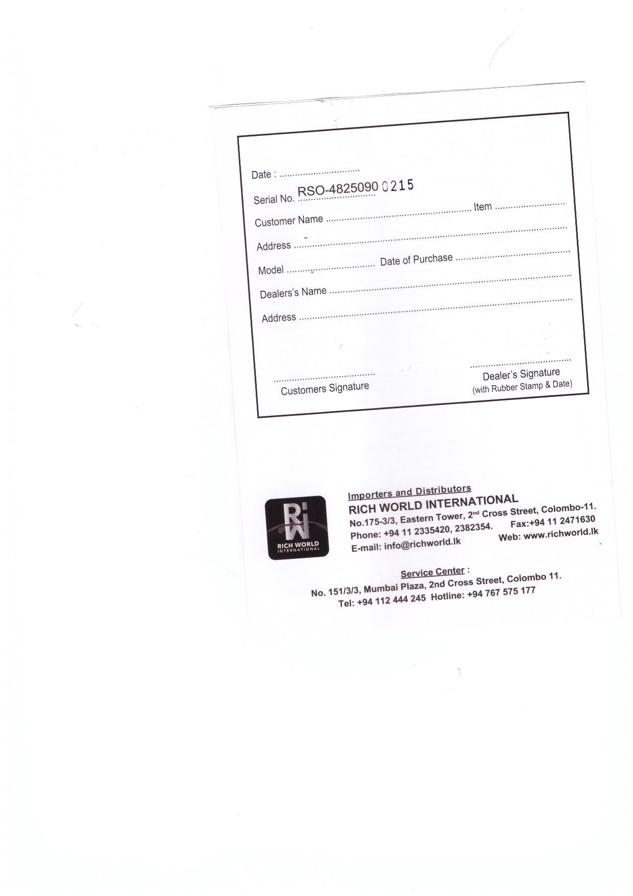 Warranty Front