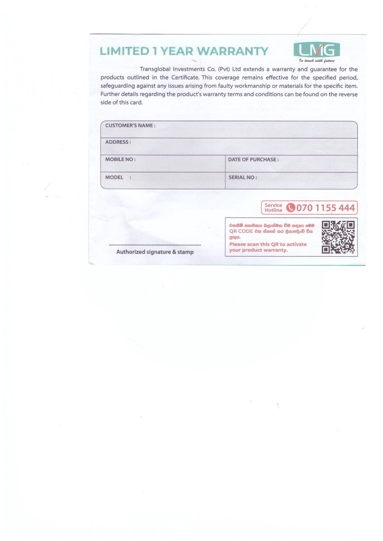 Warranty Front