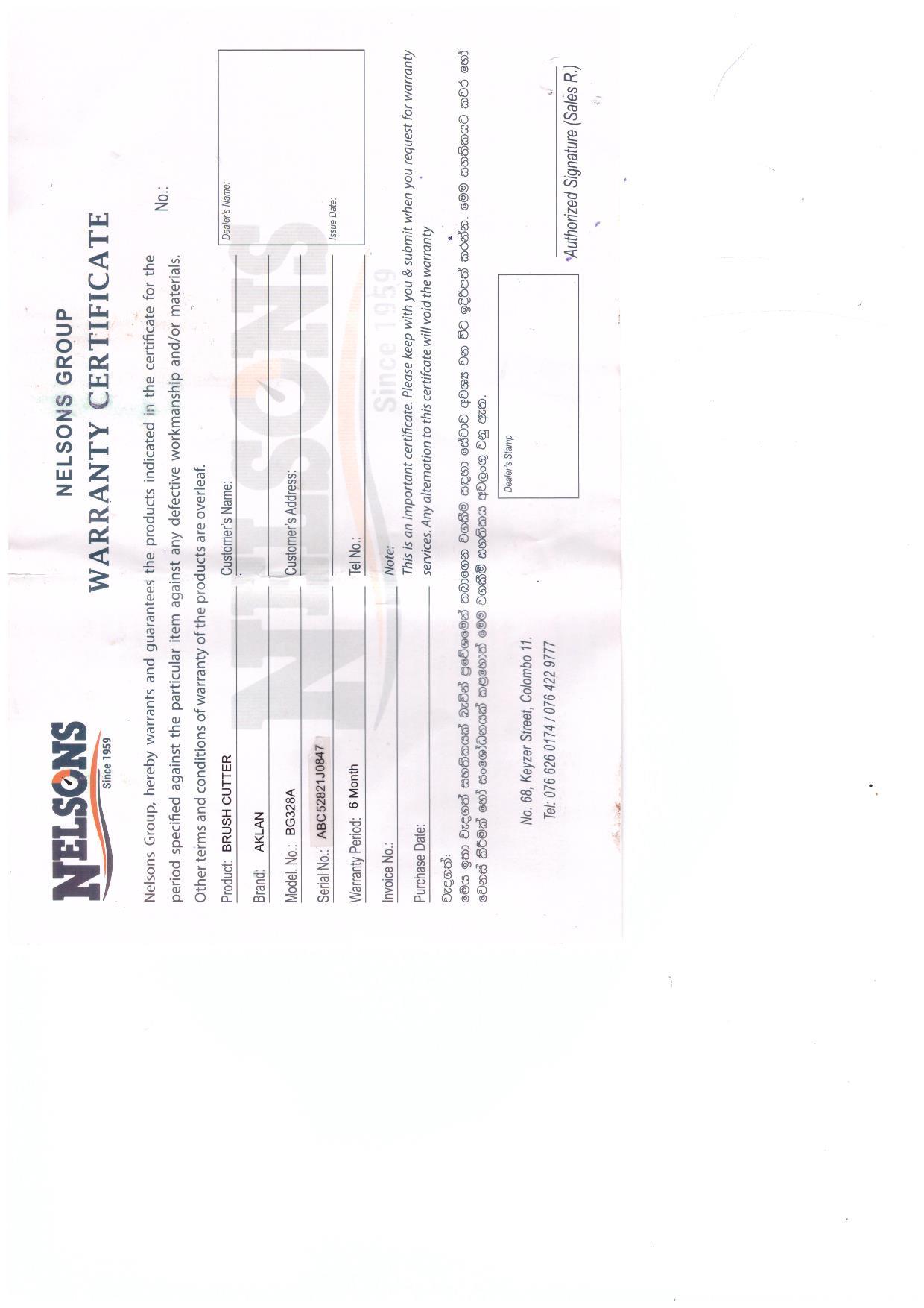 Warranty Front