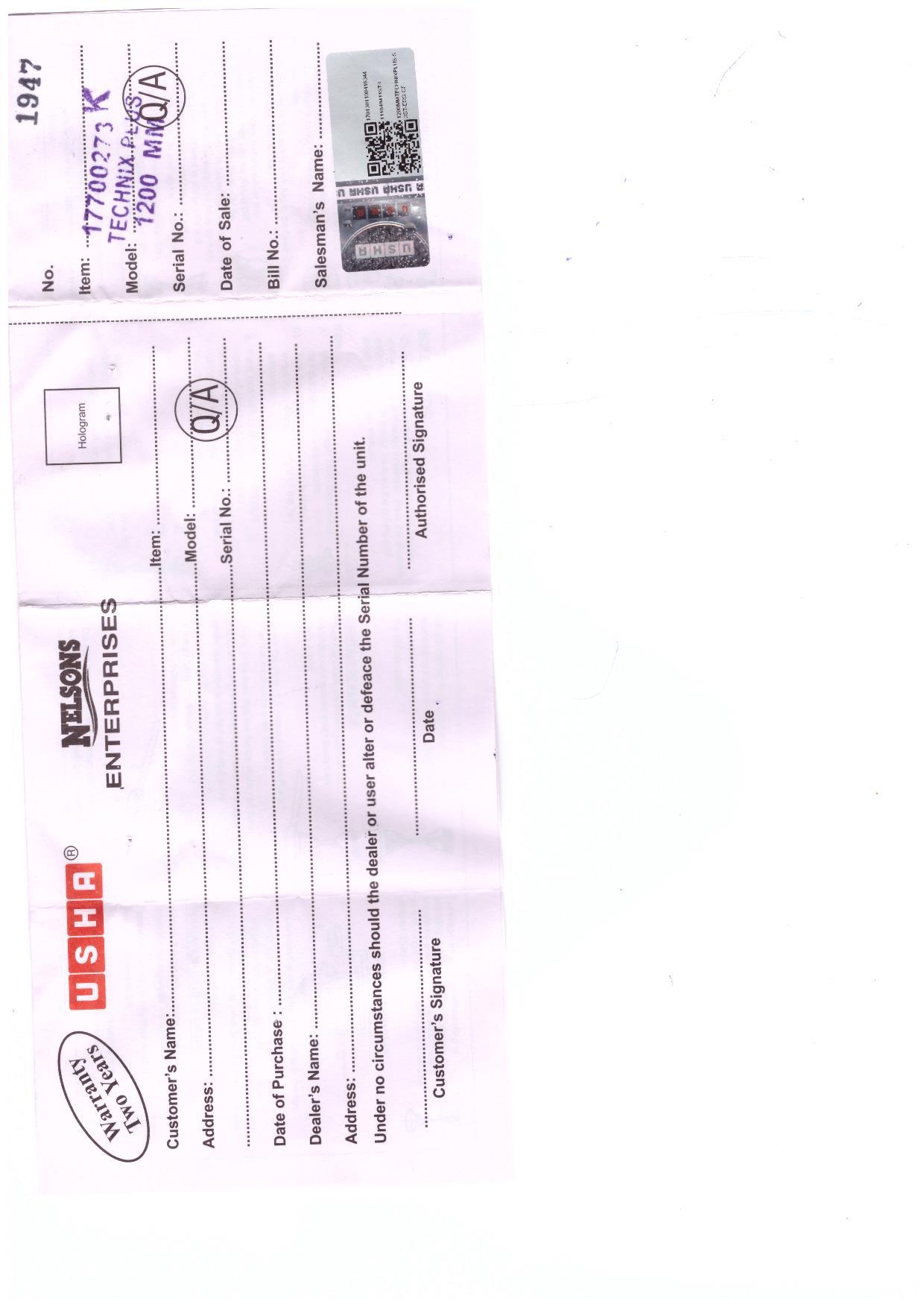 Warranty Front