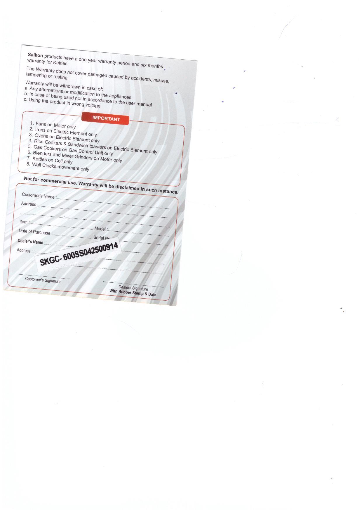 Warranty Front