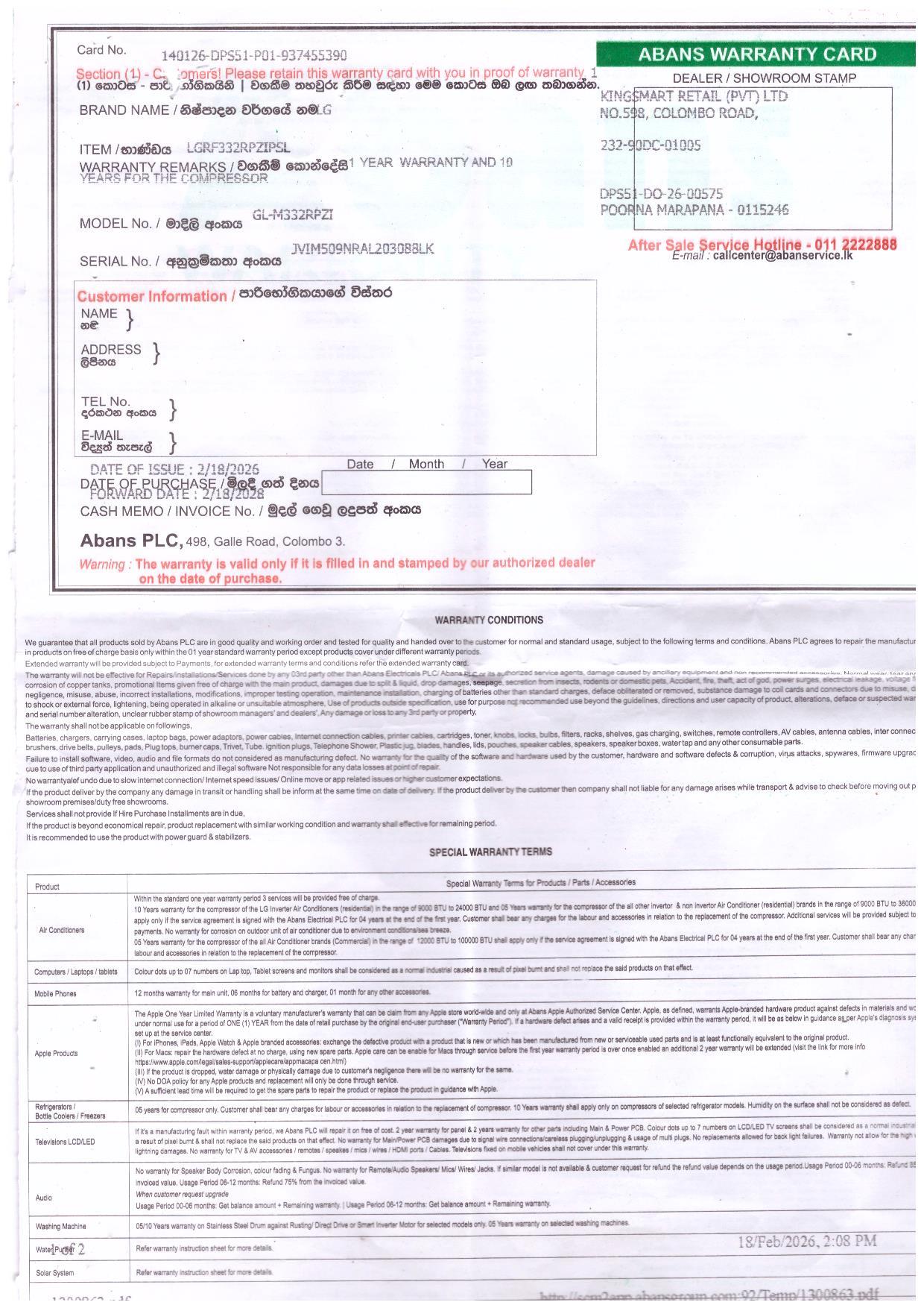 Warranty Front