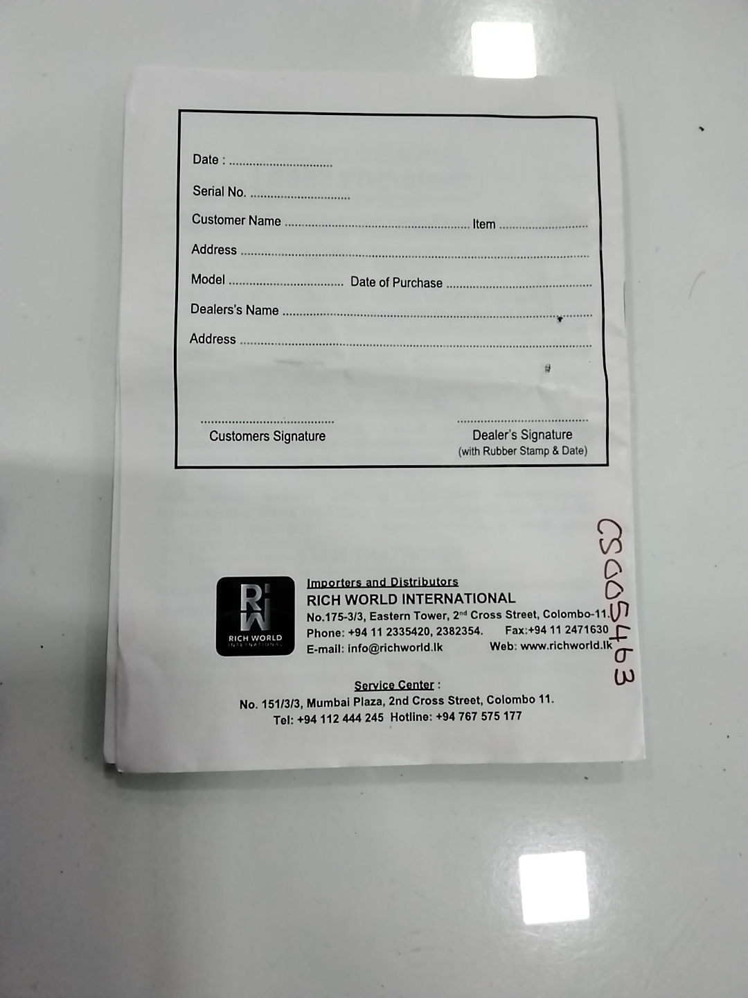 Warranty Front