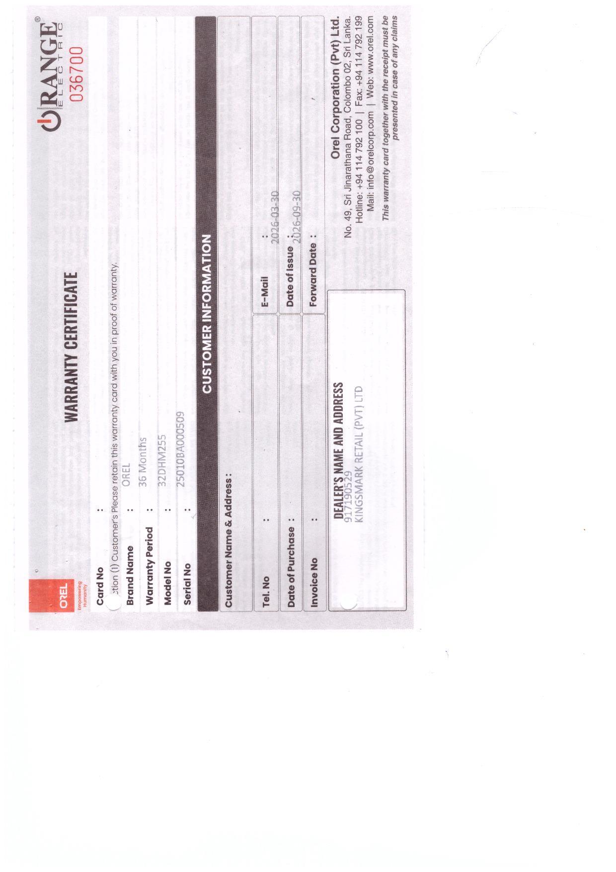 Warranty Front