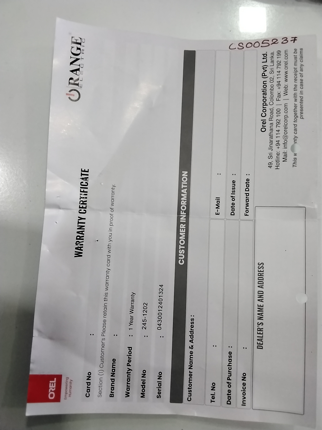 Warranty Front