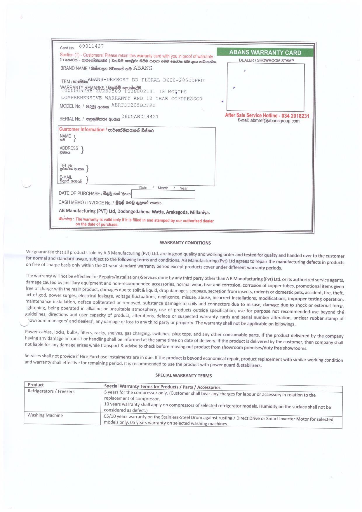 Warranty Front