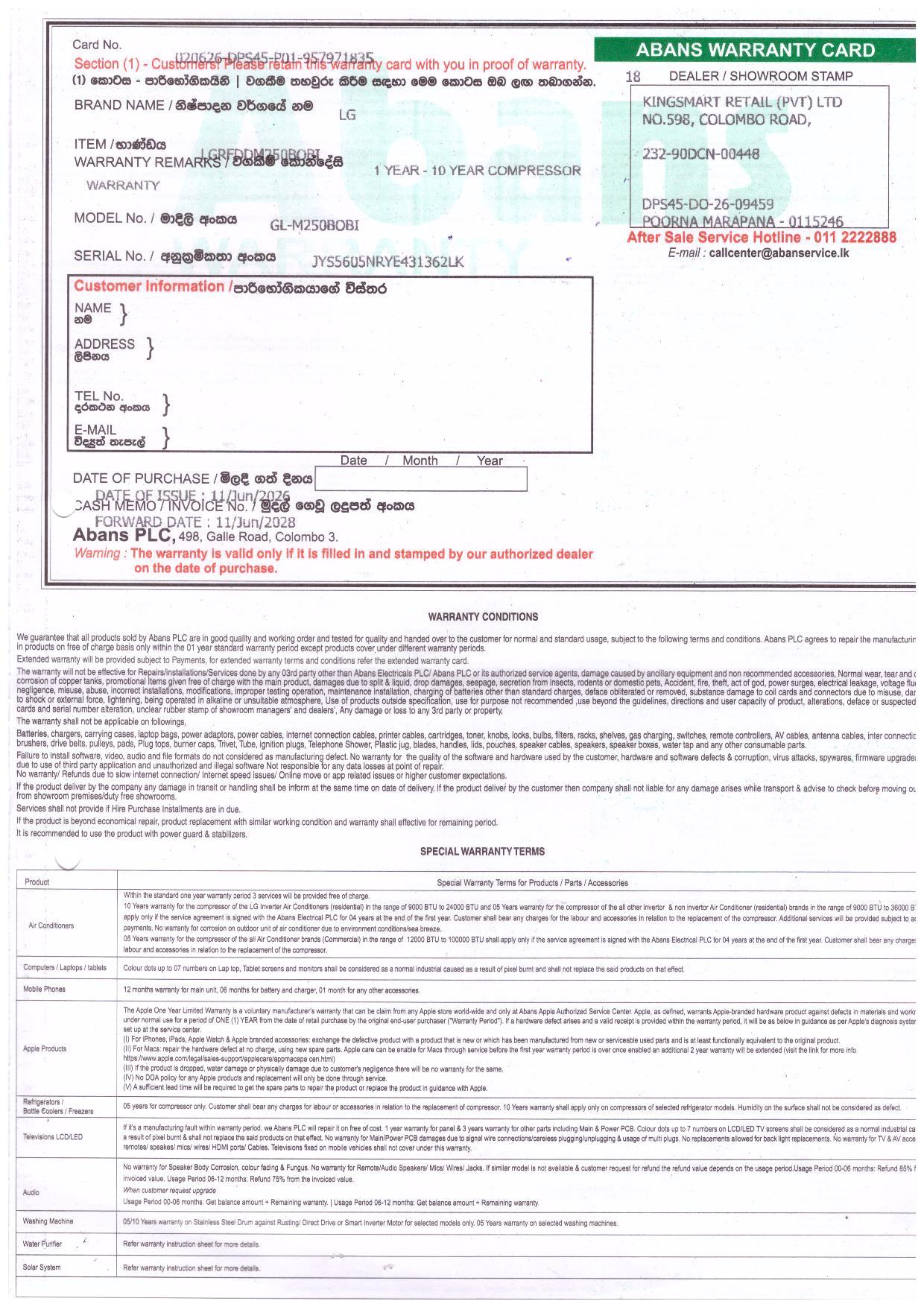Warranty Front