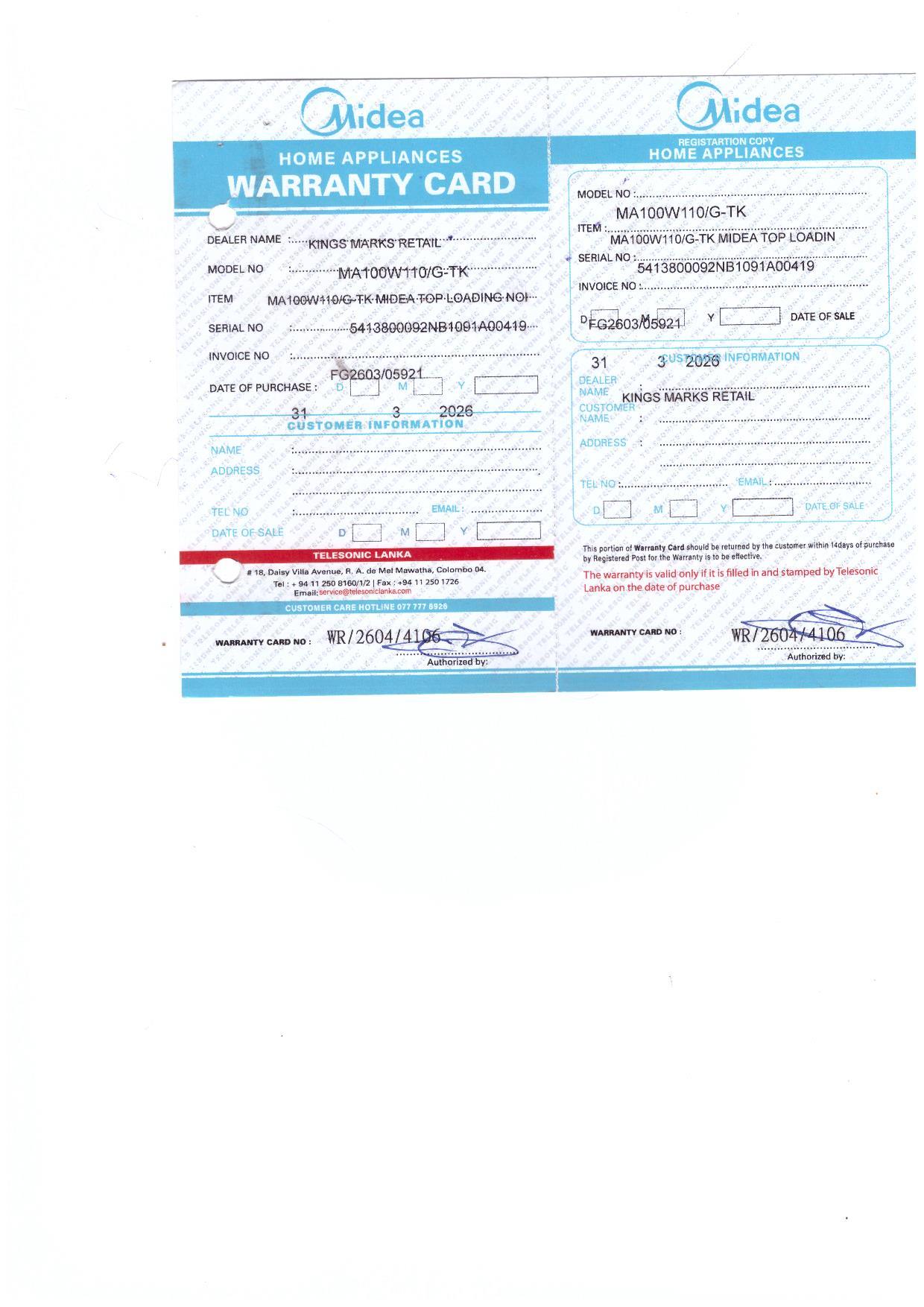 Warranty Front