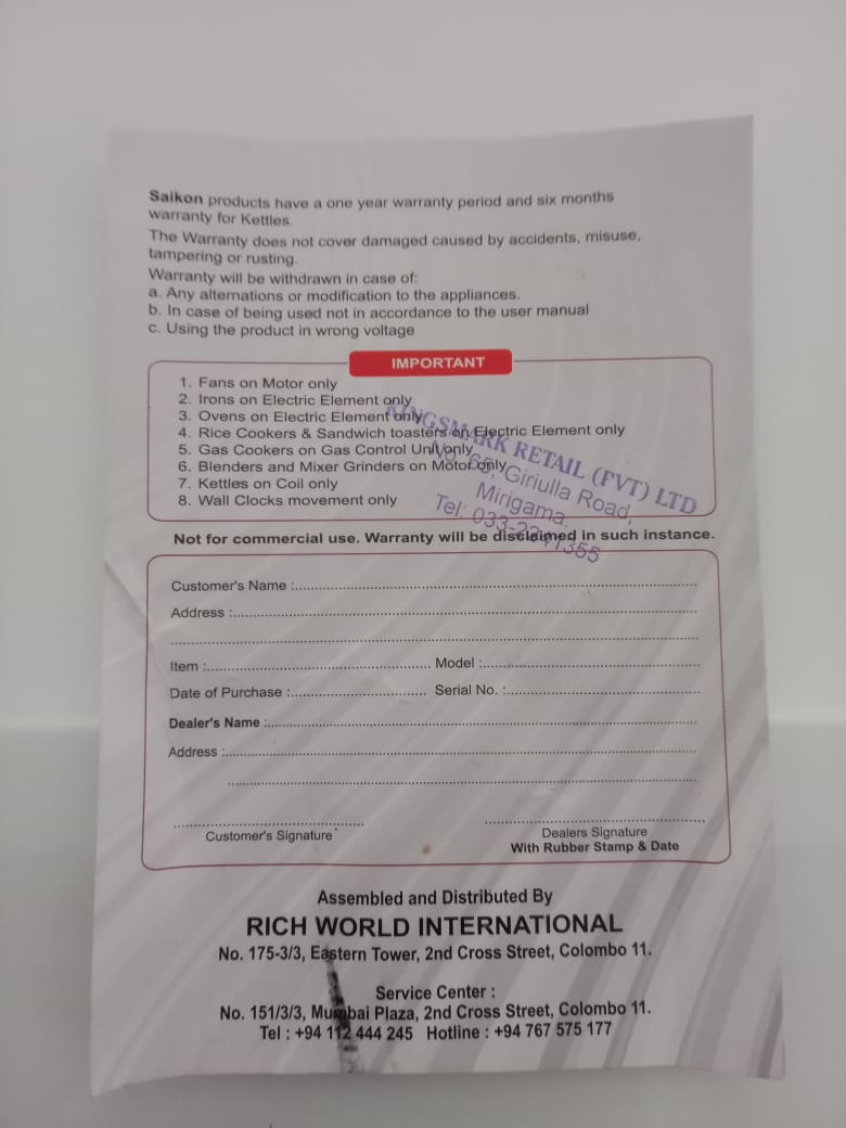 Warranty Front