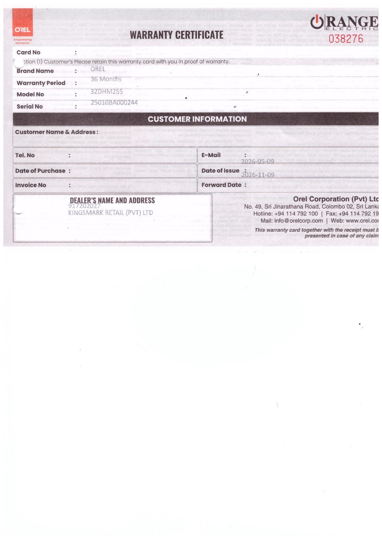 Warranty Front