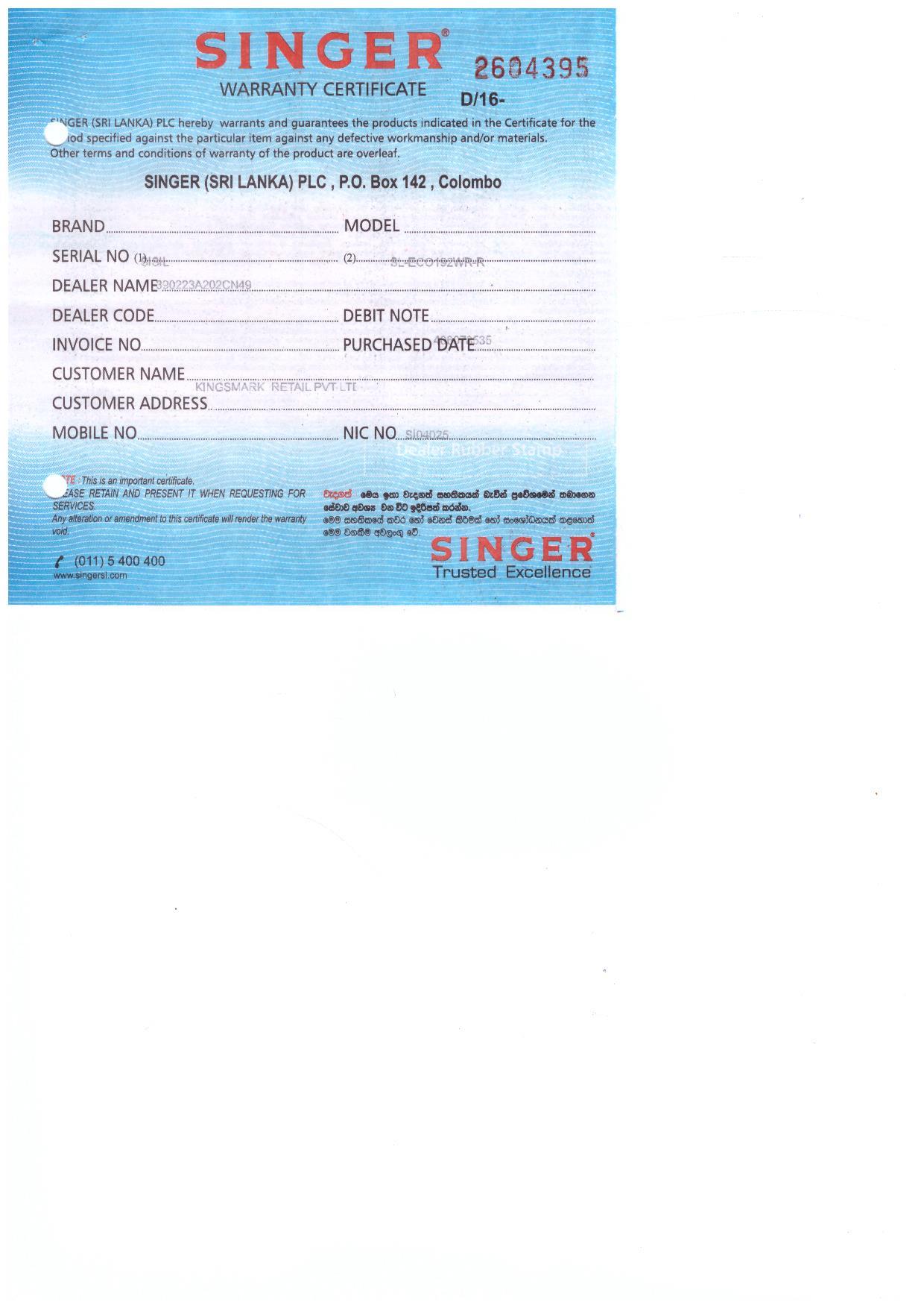 Warranty Front