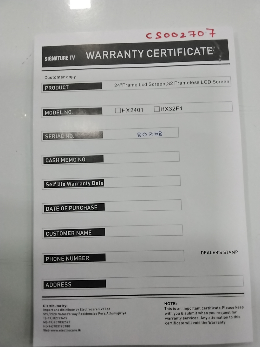 Warranty Front