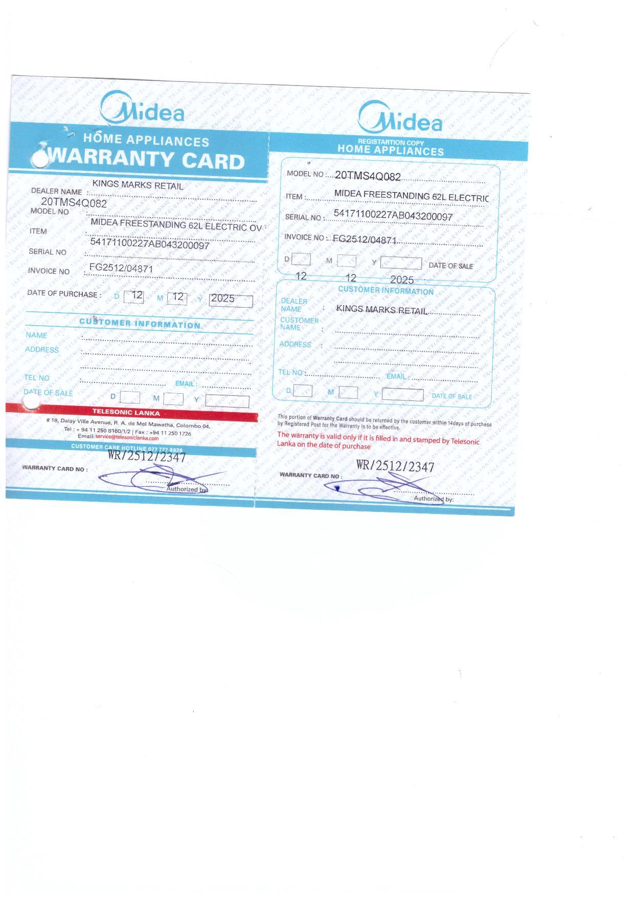 Warranty Front