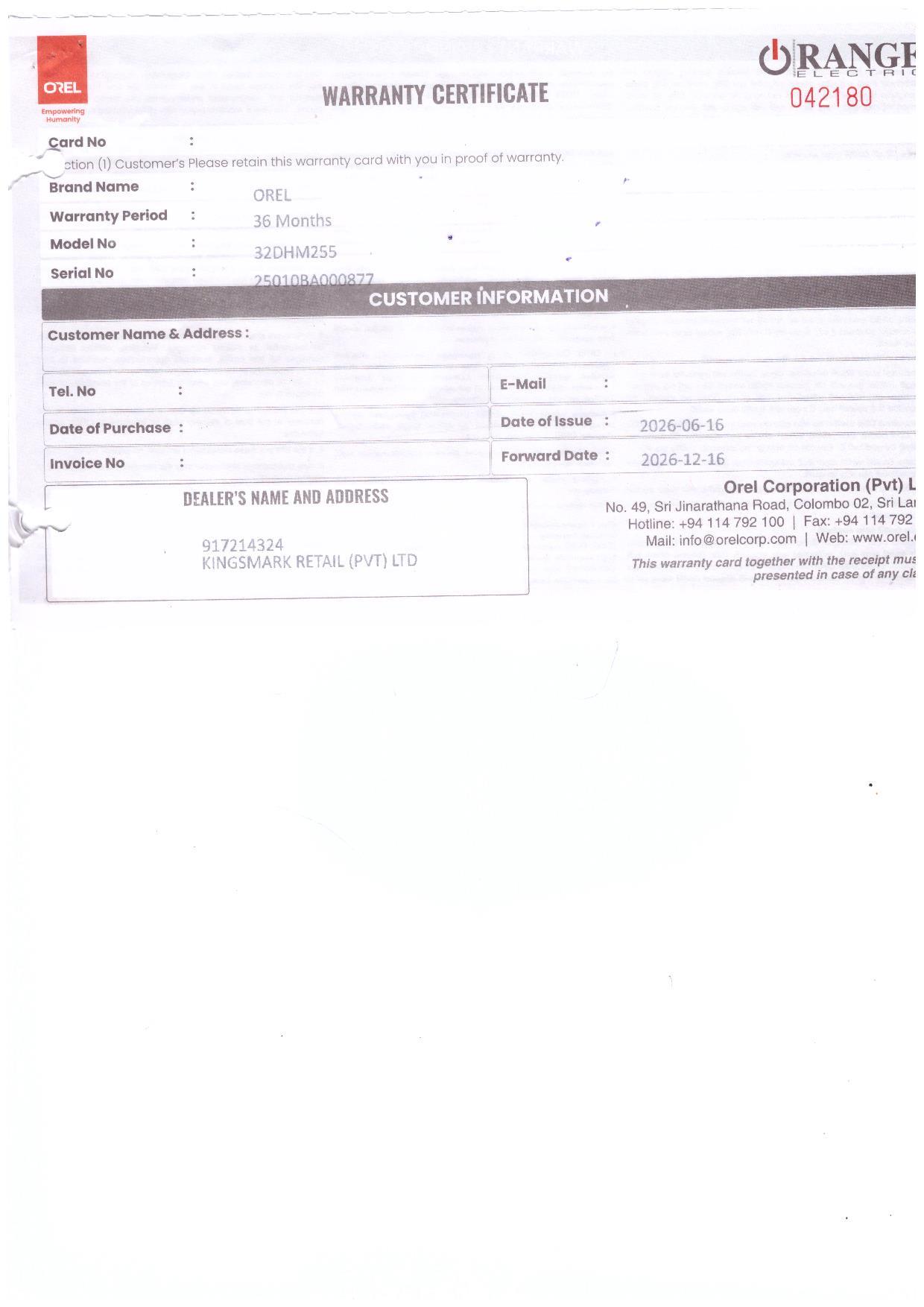 Warranty Front