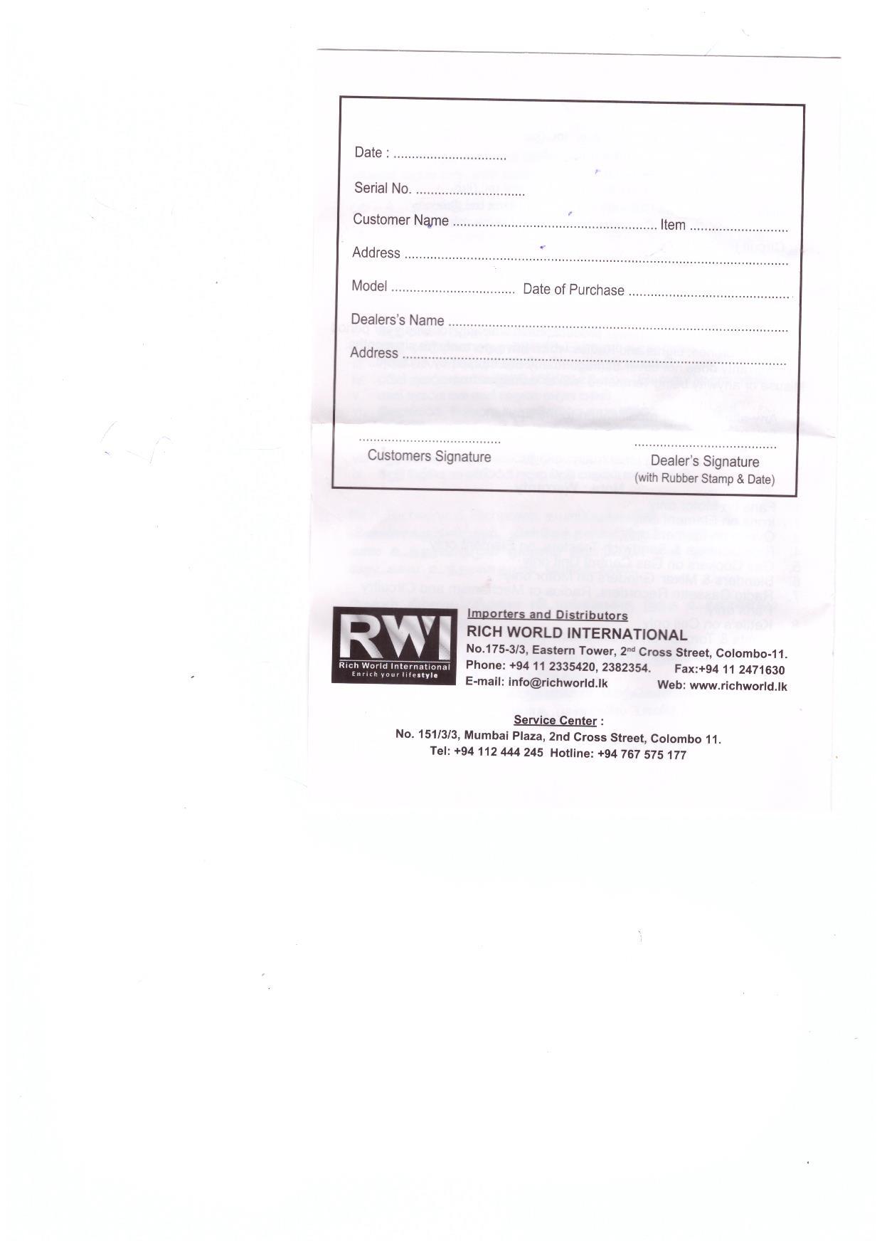 Warranty Front