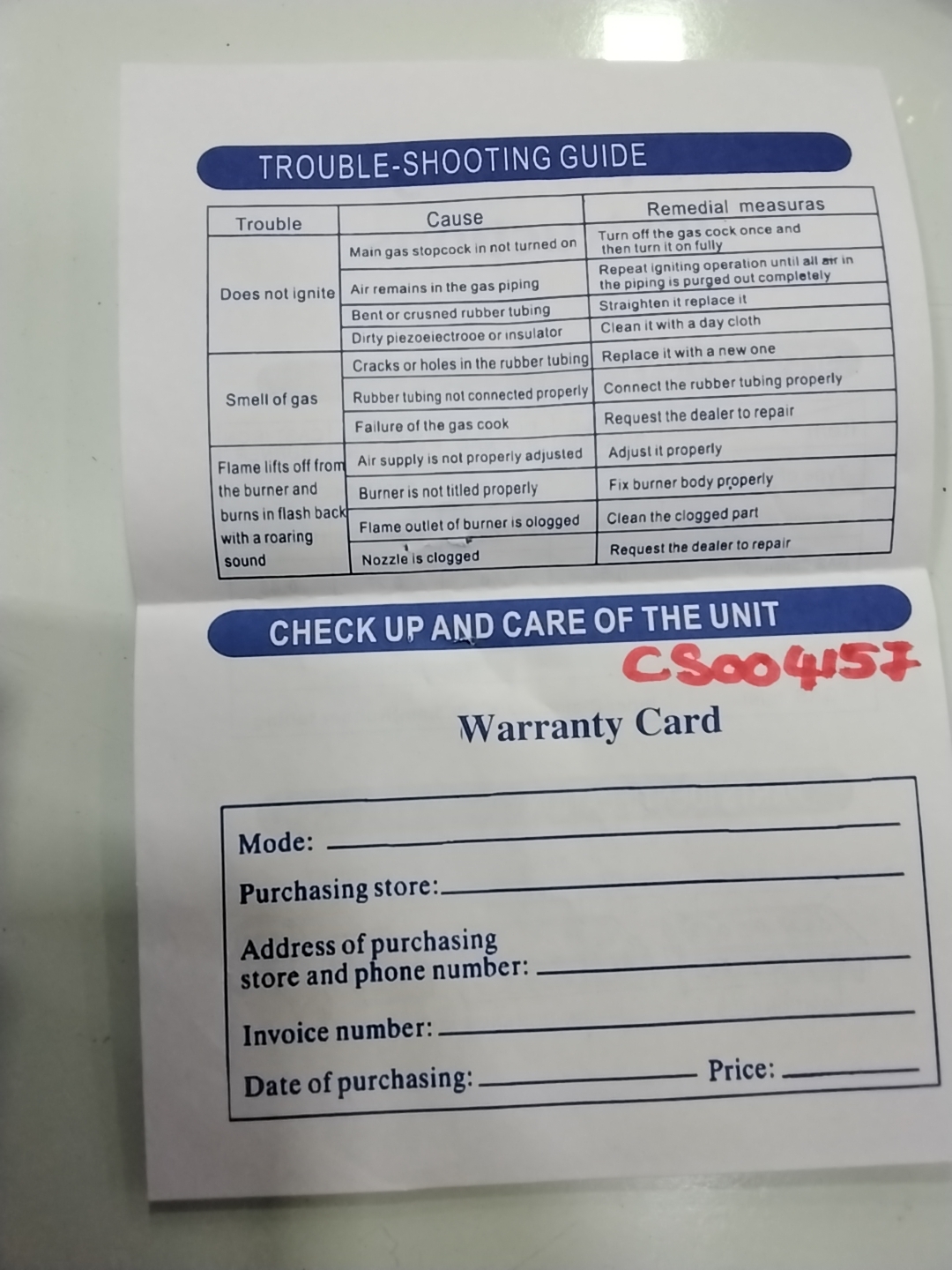 Warranty Front