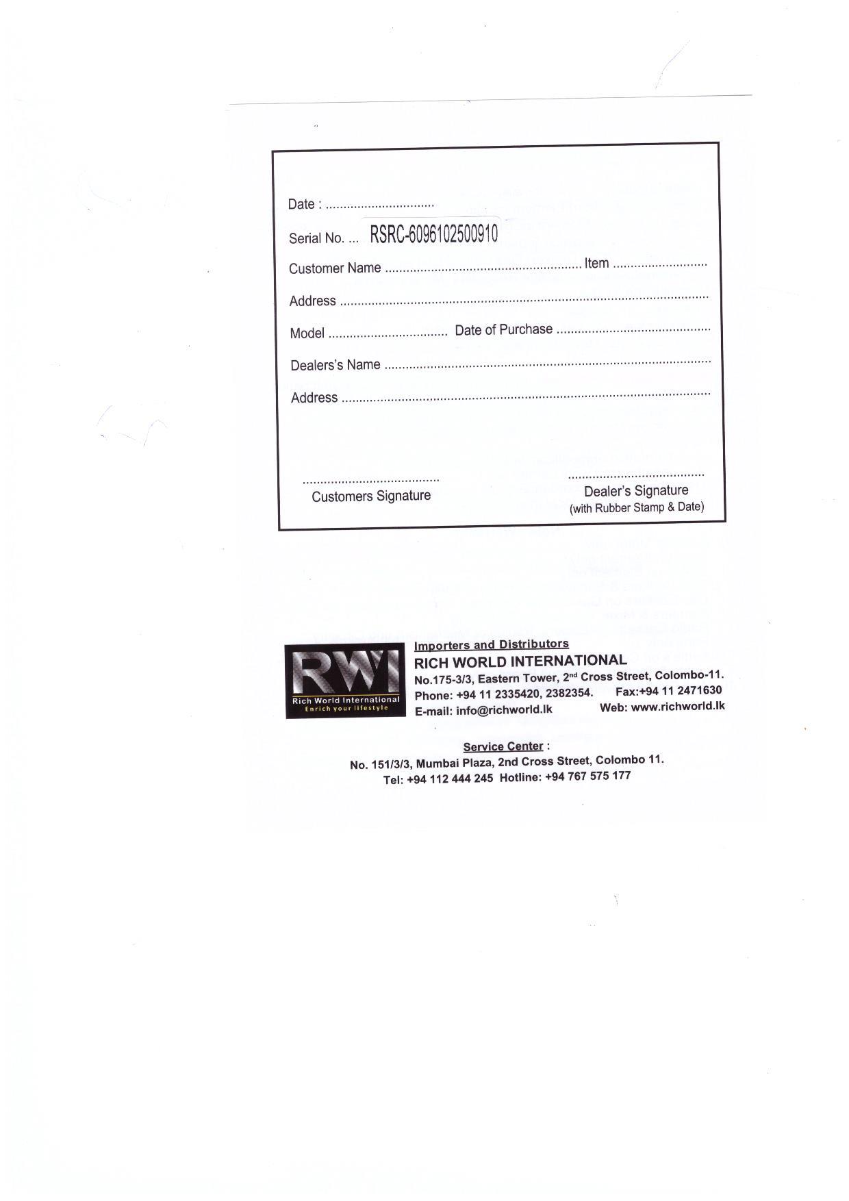 Warranty Front