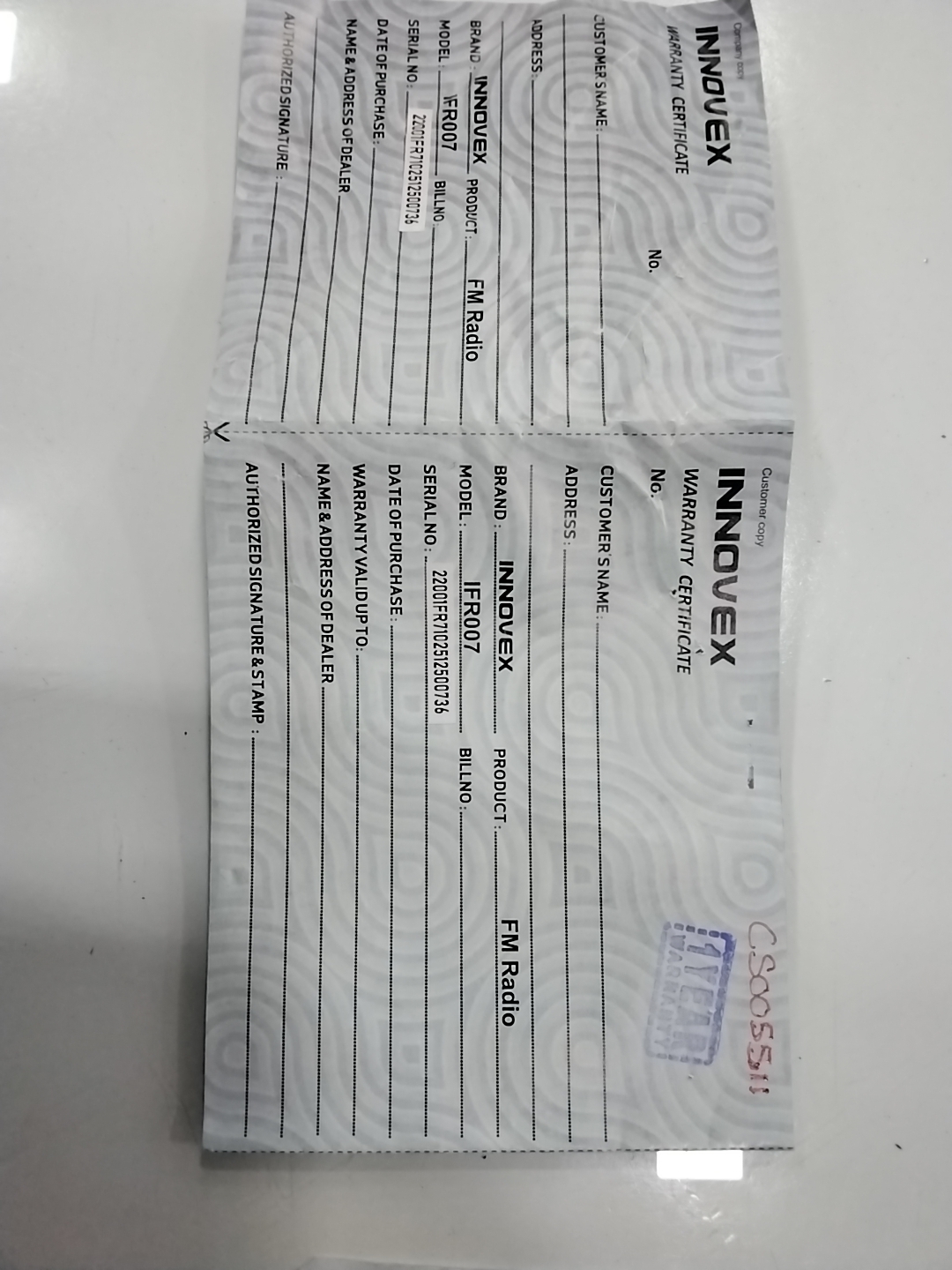 Warranty Front