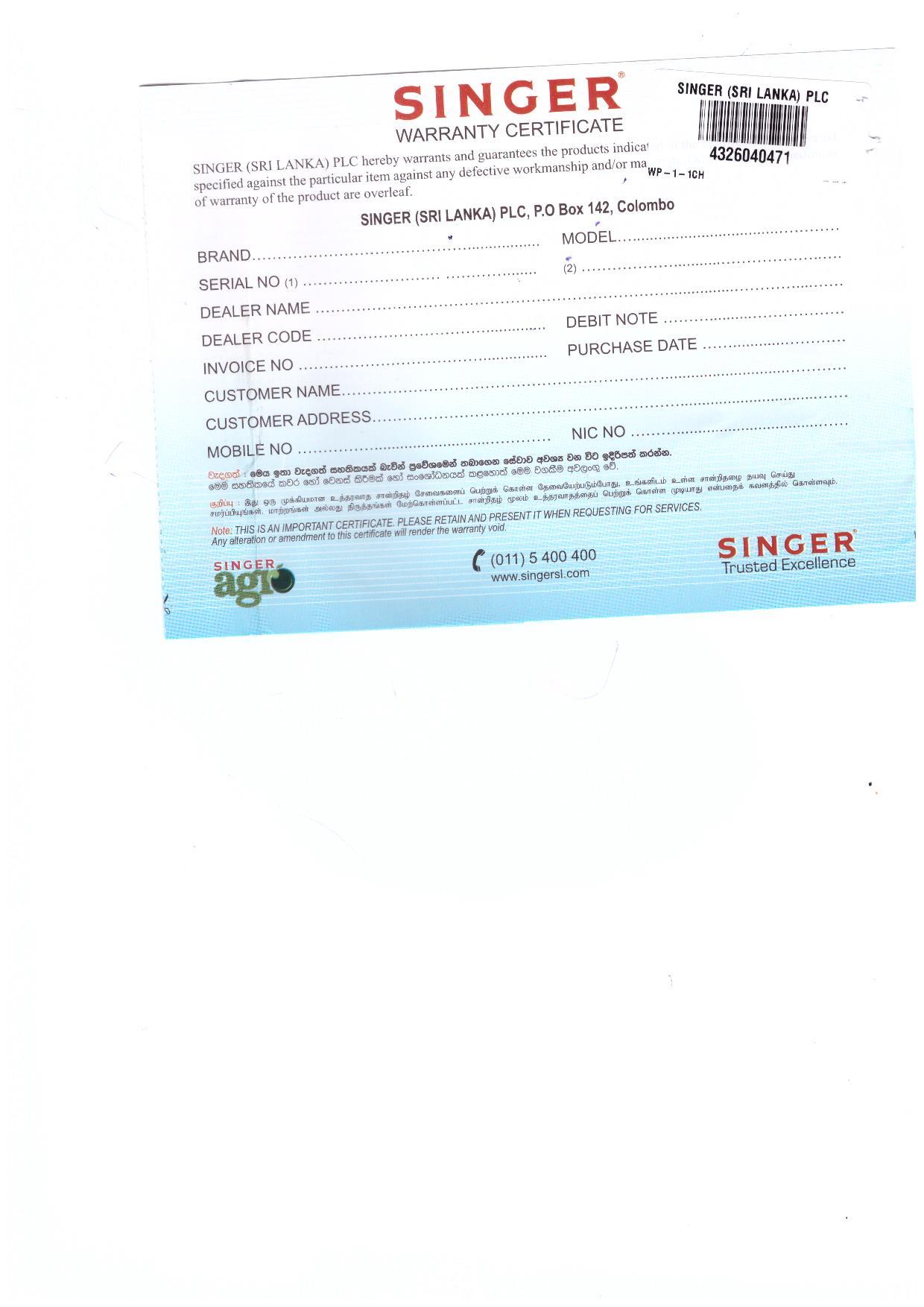 Warranty Front