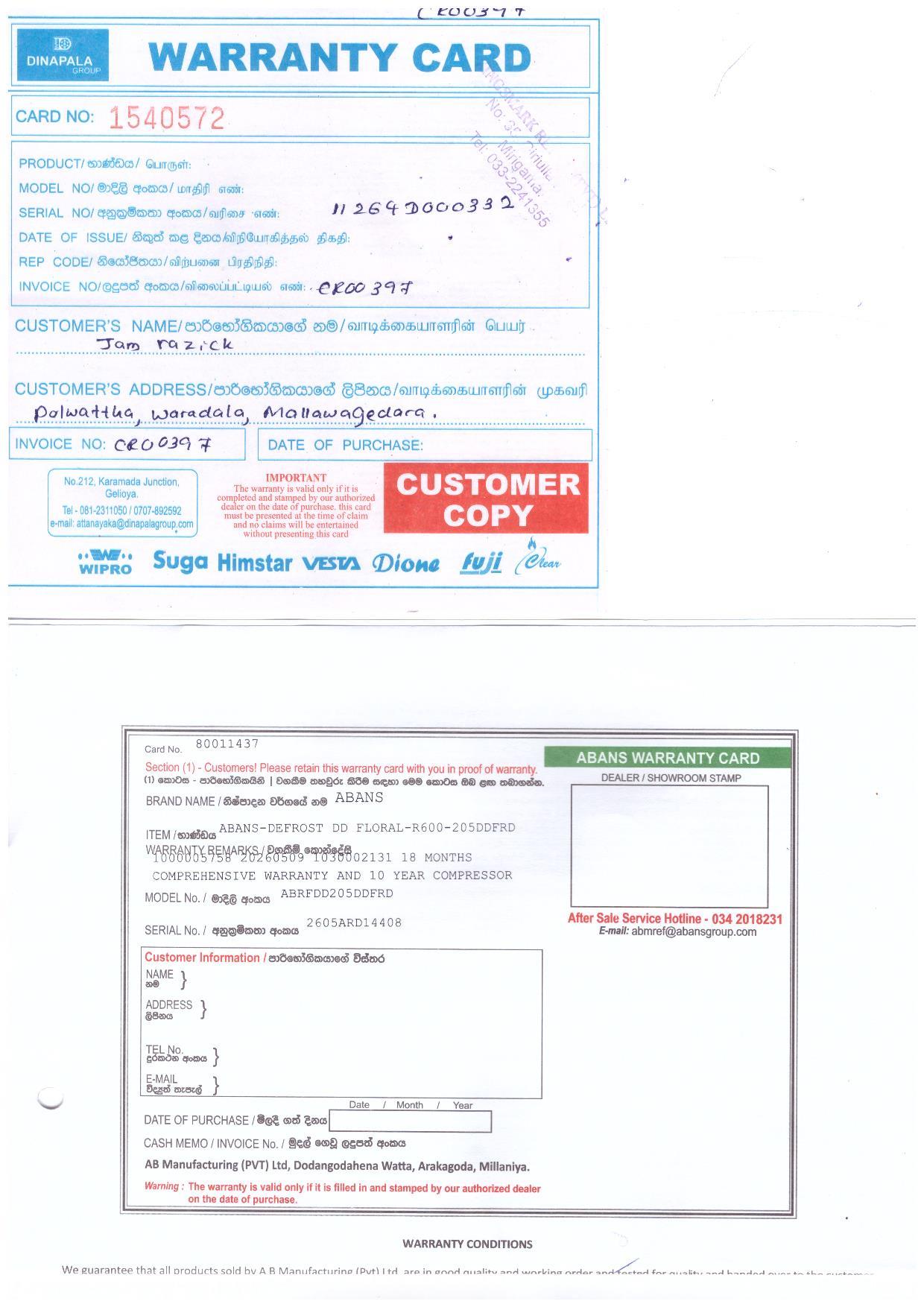 Warranty Front