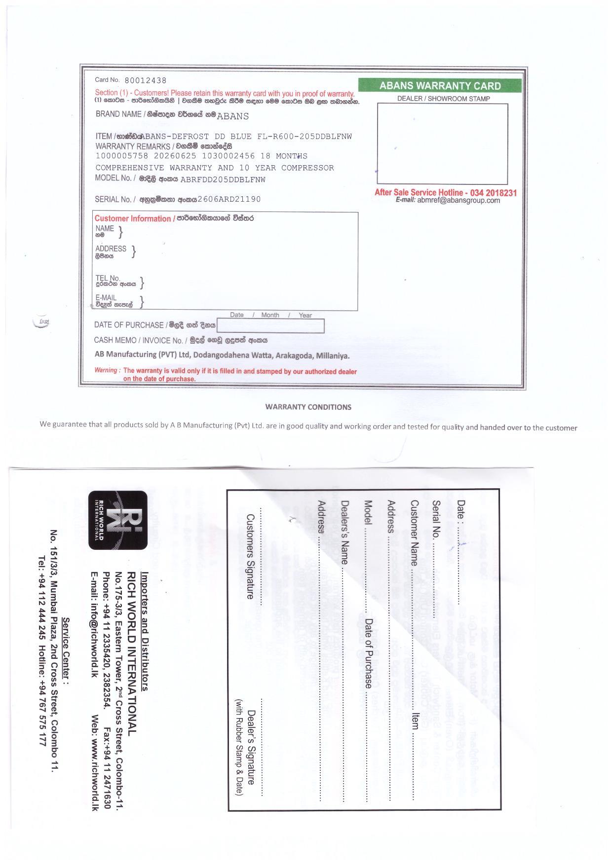 Warranty Front