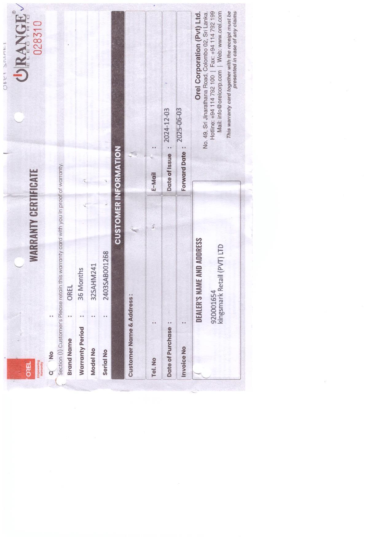 Warranty Front