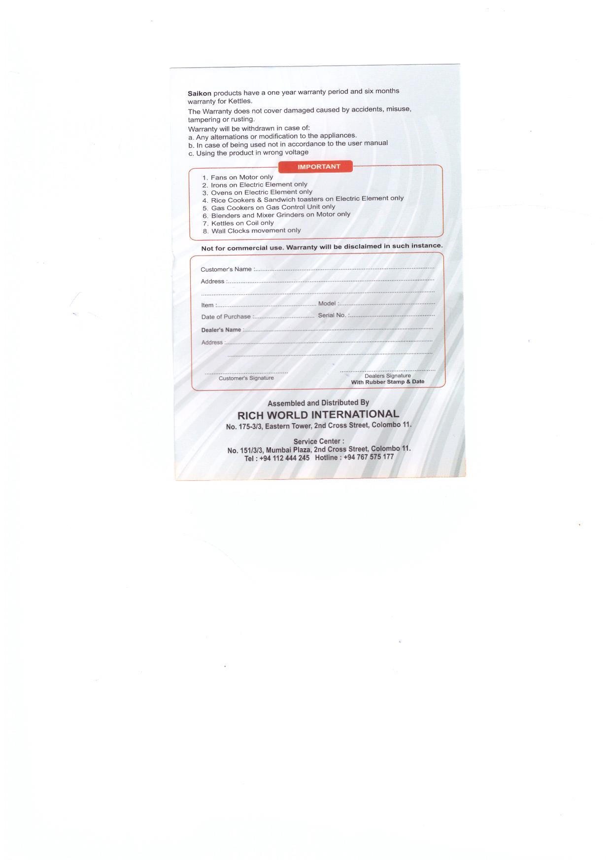 Warranty Front