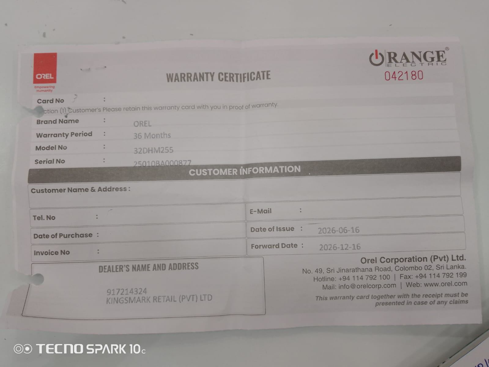 Warranty Front