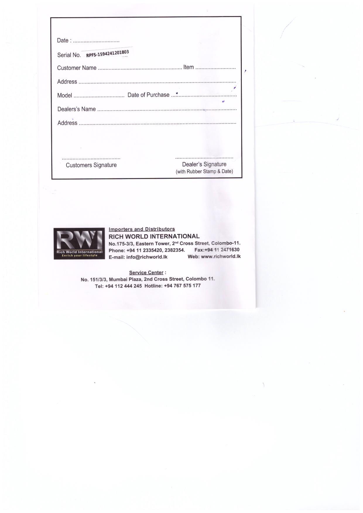 Warranty Front