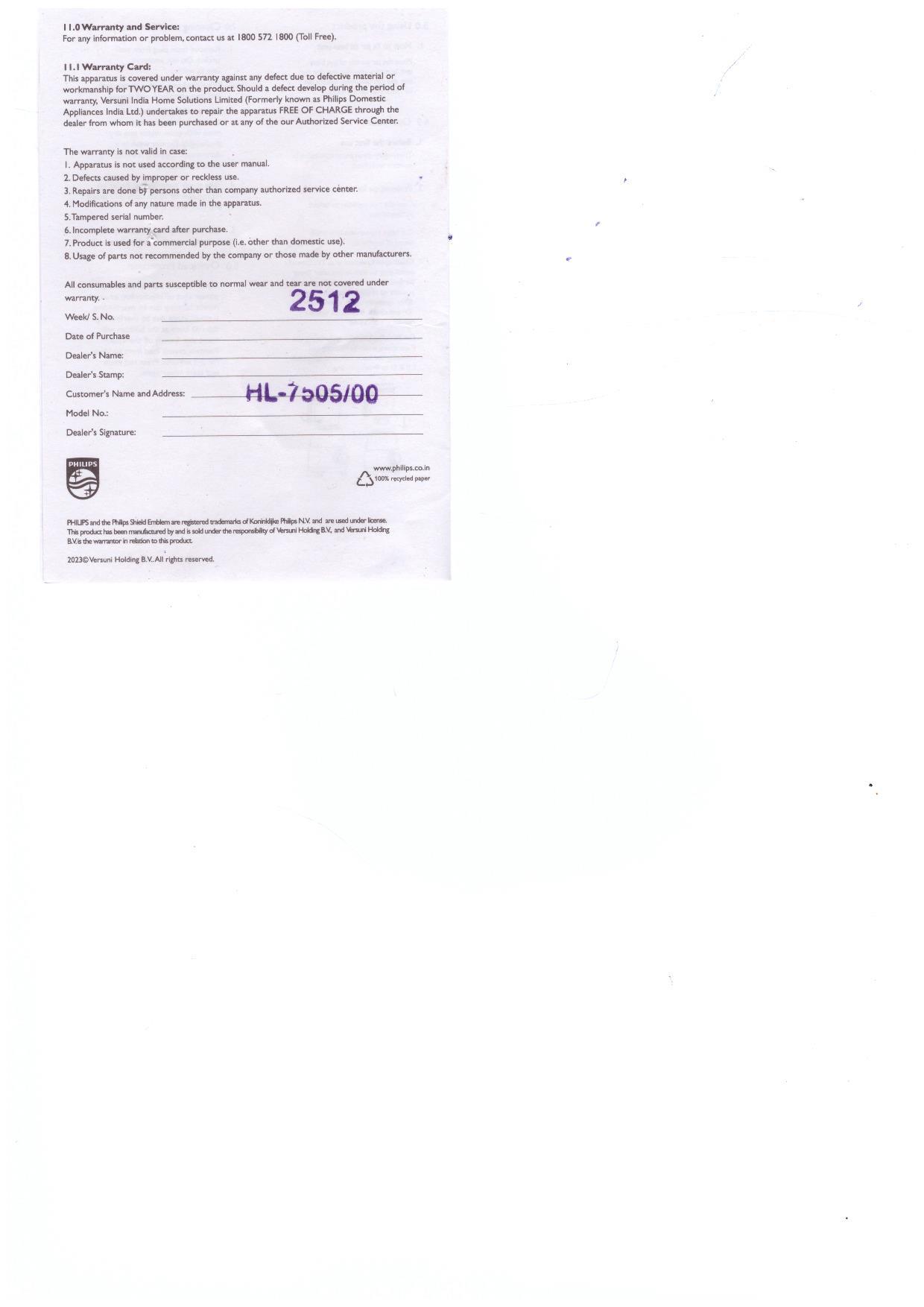 Warranty Front