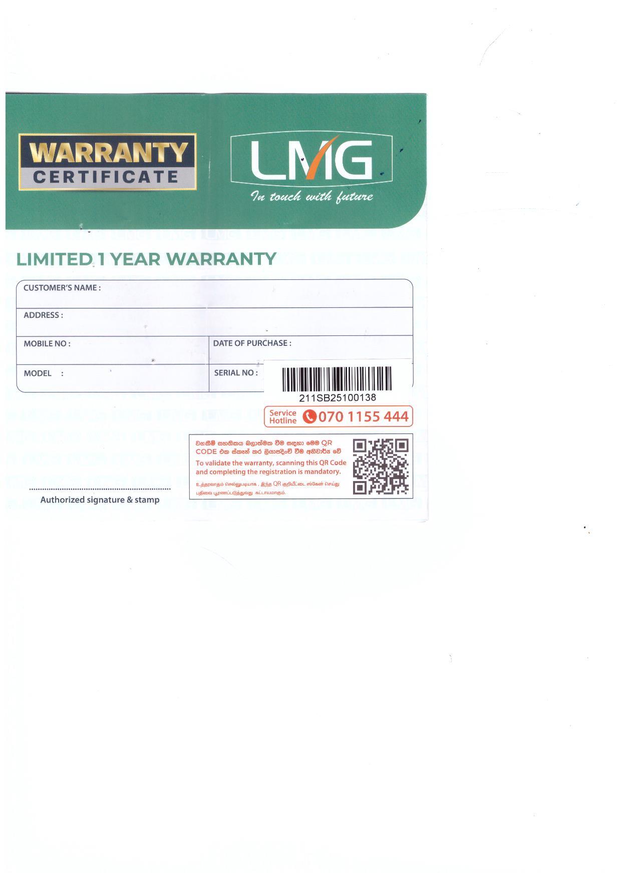 Warranty Front