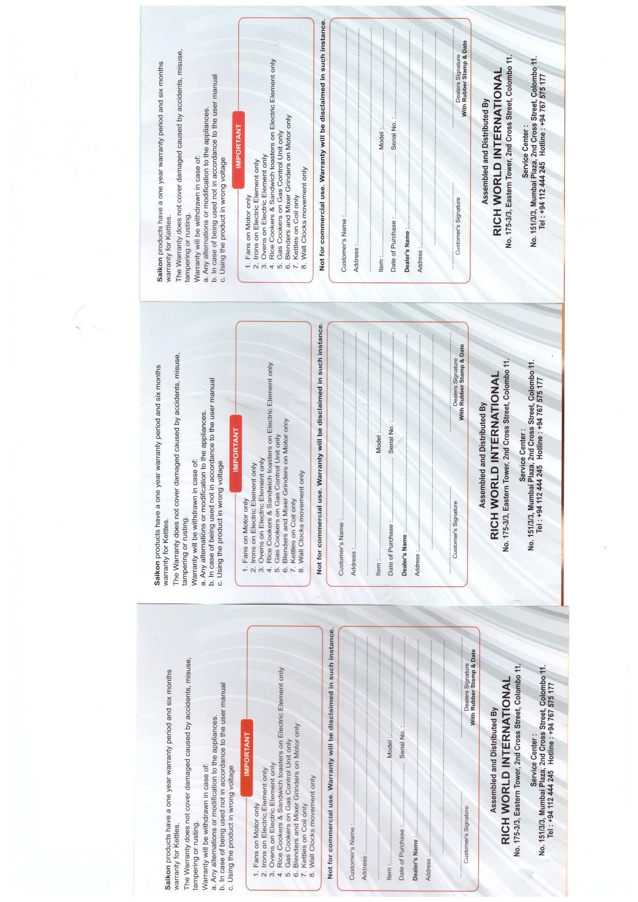 Warranty Front