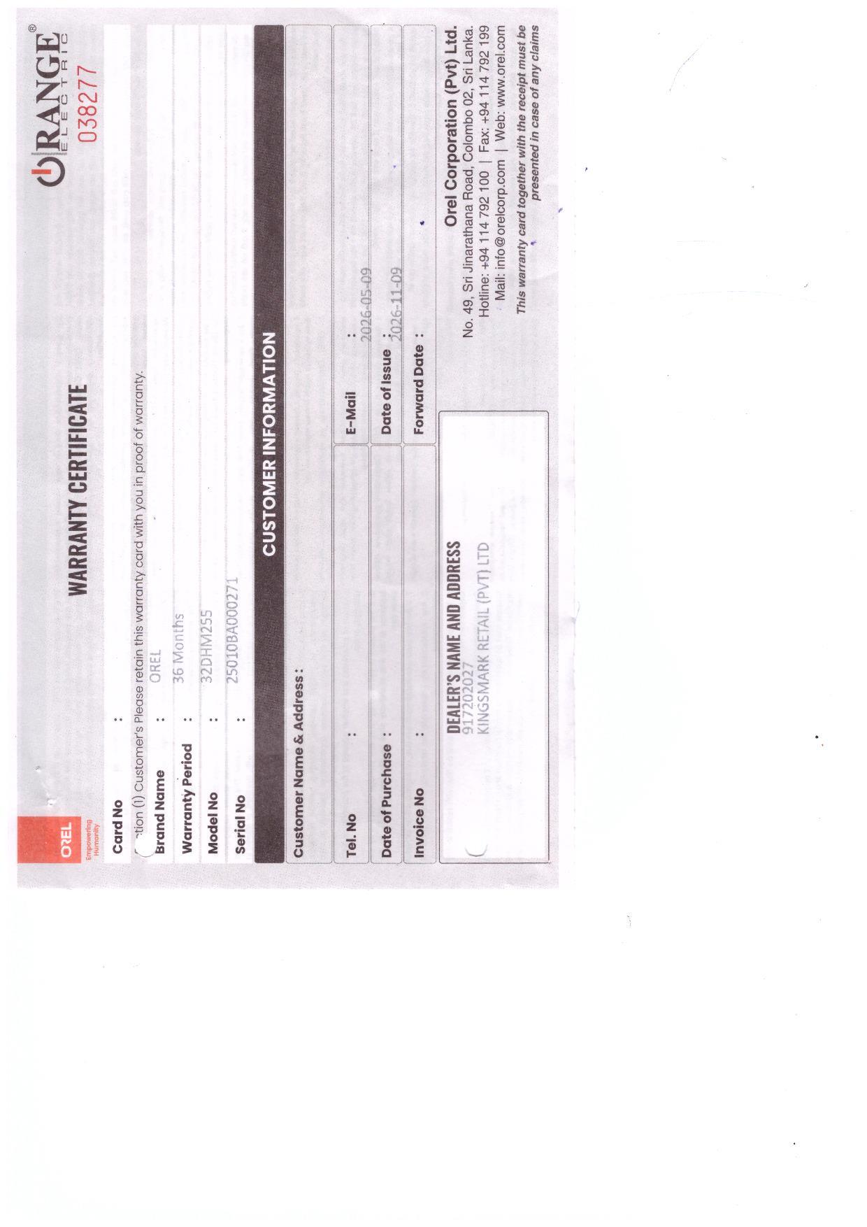 Warranty Front