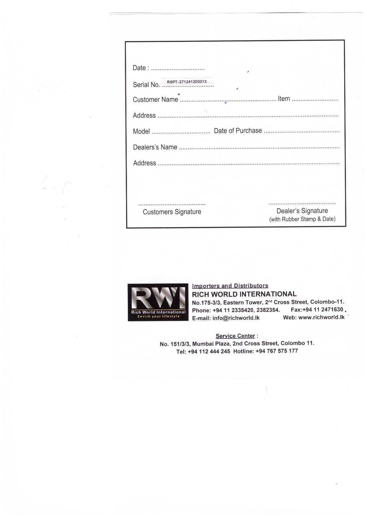 Warranty Front
