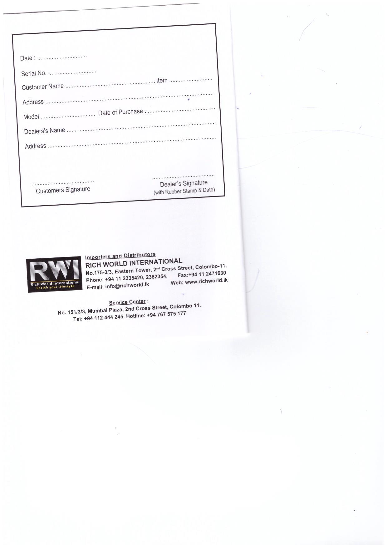 Warranty Front