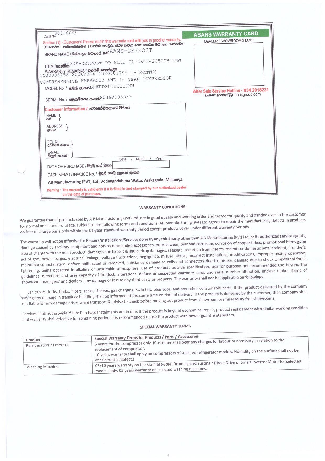 Warranty Front
