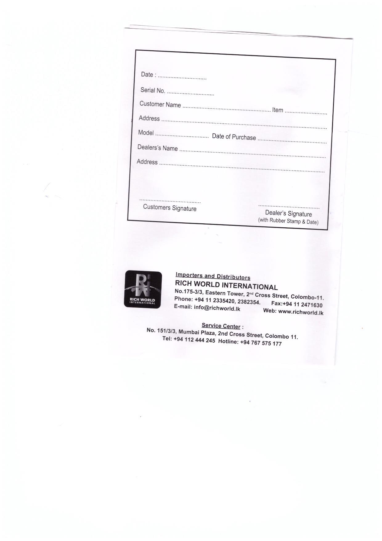 Warranty Front