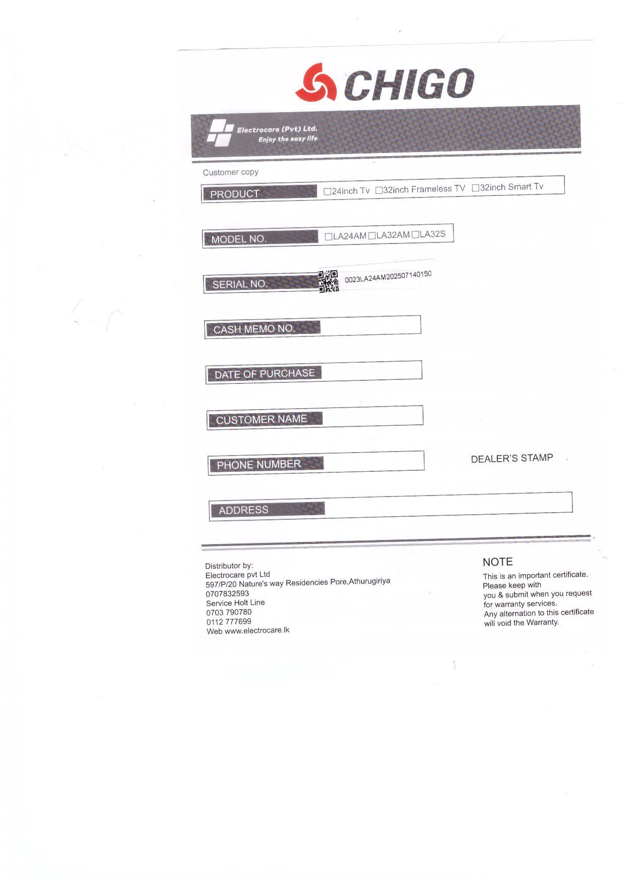 Warranty Front