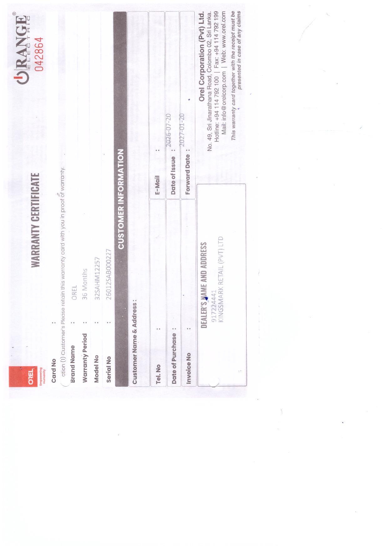 Warranty Front