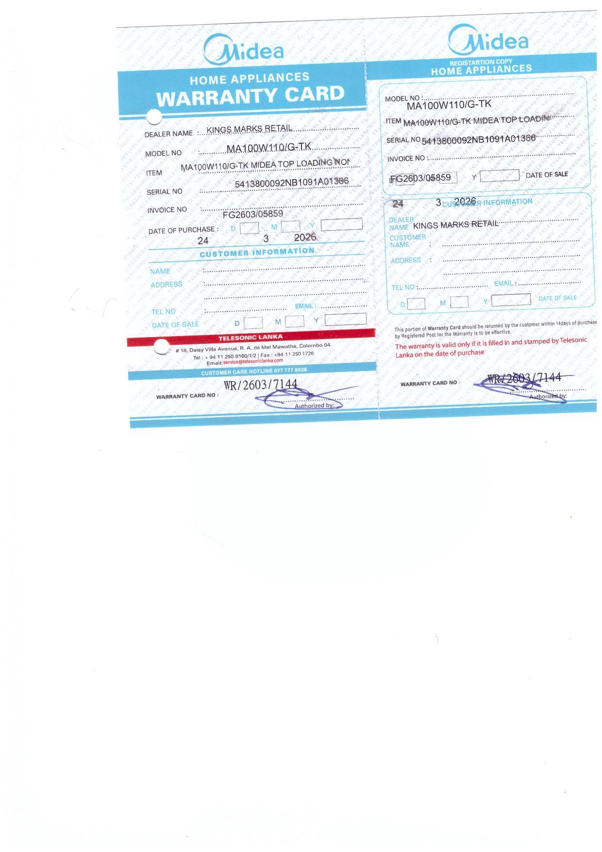 Warranty Front